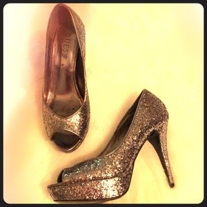 Guess Silver Glitter Heels Abygale